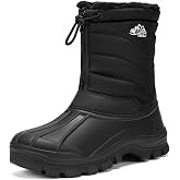 Kricely Mens Winter Boots Waterproof Snow Boots Slip On with Front Zipper | Insulated Hiking Duck Boots with Warm Fur for Cold Weather Outdoor Activities Walking the Dog Shoveling Snow