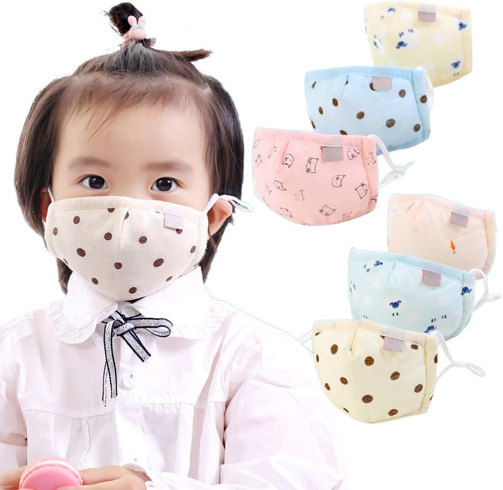 6pcs Cotton Mouth Mask, Washable Infant Baby Kids Cartoon Candy Color Adjustable Respirator