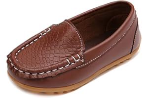LONSOEN Toddler Little Kid Boys Girls Soft Slip On Loafers Dress Flat Shoes