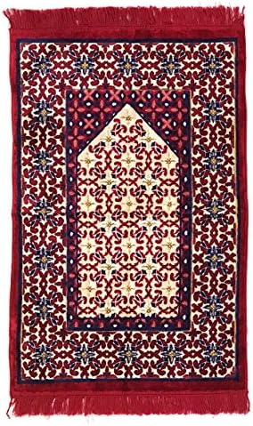 Extra Plush Islamic Prayer Rugs Featuring Intricate Designs and Patterns - Muslim Prayer Mats Made in Turkey (Red Pyramid Mihrab)