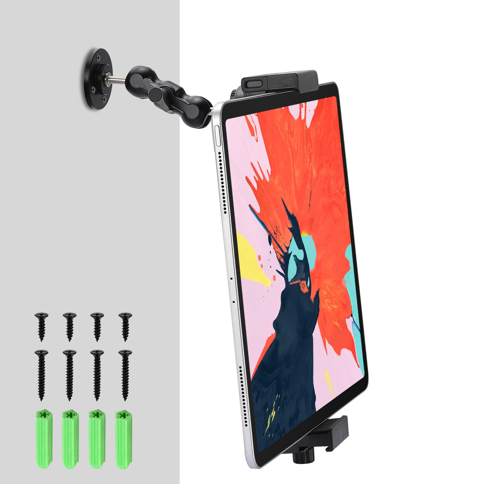 NUOMIC Tablet Wall Mount Holder, Aluminum Wall Mounted iPad Holder for Kitchen and Desktop, Universal Wall Mount Tablet Phone Bracket for iPad Mini Air Pro and iPhone 4.7-12.9"