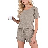 CUPSHE Short Sleeve Pajama Sets for Women Casual Crew Neck 2 Piece Lounge Sets