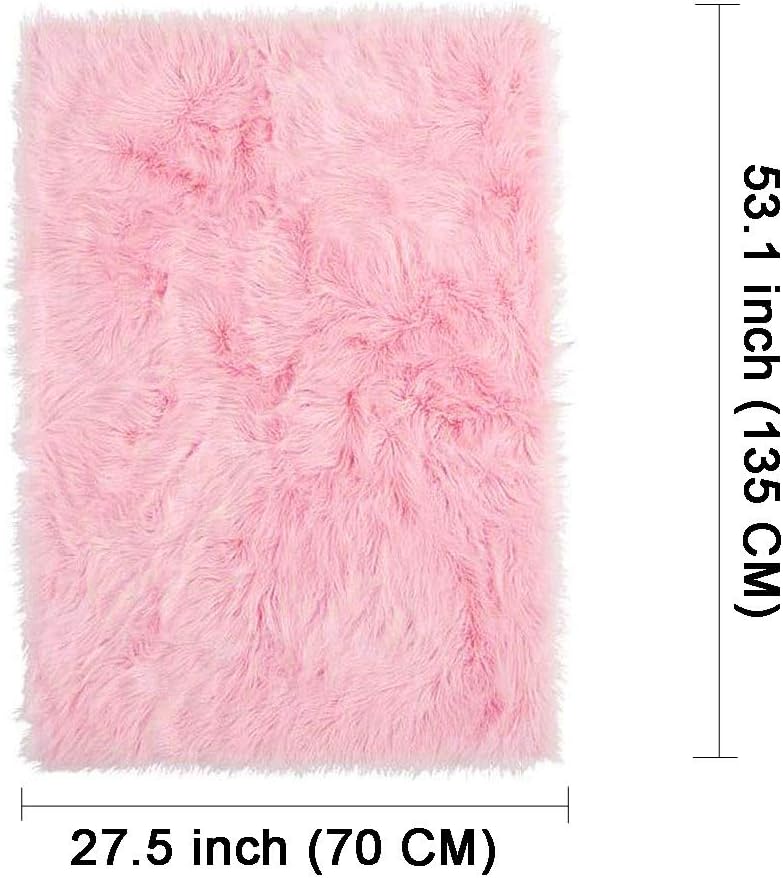 AUFELL Pink Fluffy Rug Soft Faux Fur Bedroom Carpet for Girls Room,Small Area Rug for Sofa,Living Room,Nursery,Washable Shag Rug,Cute Home Deco(27.5 x 53.1 inch) - Image 3
