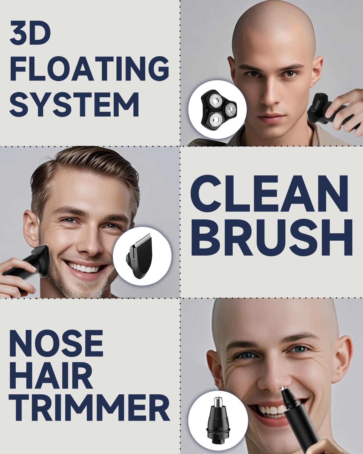 Electric Razor for Men - Removable Magnetic 3D Electric Shaver, 10,000 RPM High-Speed Motor, IPX8 Waterproof, USB Fast Charging, Multi-Functional Professional Hair Trimmer Kit Included