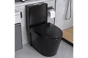 SPOWAY One Piece Toilet, 1/1.6 GPF Elongated Dual Flush Toilet with 15.5"W Soft Closing Seat, 17" Comfort Height Seat, Modern American Standard Modern Toilet for Bathroom, 12" Rough-In, Matte Black