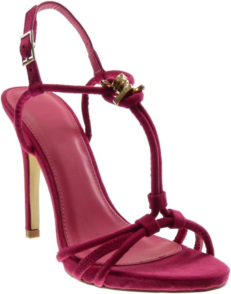 Women's Fashion Shoes Sandals Pump Court Shoes - Stiletto - Ankle Strap - t-bar - Jewelry - Golden - Multi Straps Stiletto high Heel 12 cm