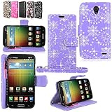 Cellularvilla Wallet Case for LG Lucid 3 VS876 Pu Leather Wallet Card Flip Open Pocket Case Cover Pouch (Purple Glitter)