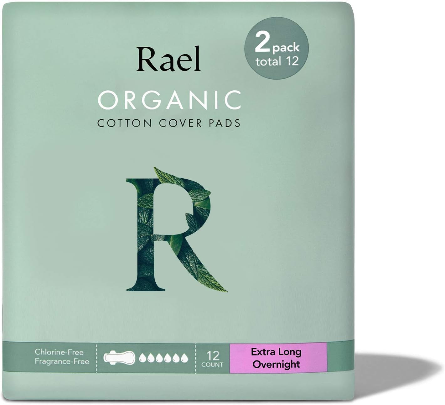 Rael Organic Cotton Sanitary Pads - Extra Long Overnight Size, Heavy Absorbency, Unscented, Ultra Thin Pads for Women, Postpartum (12 Count)