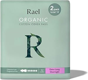 Rael Organic Cotton Sanitary Pads - Extra Long Overnight Size, Heavy Absorbency, Unscented, Ultra Thin Pads for Women, Postpartum (12 Count)