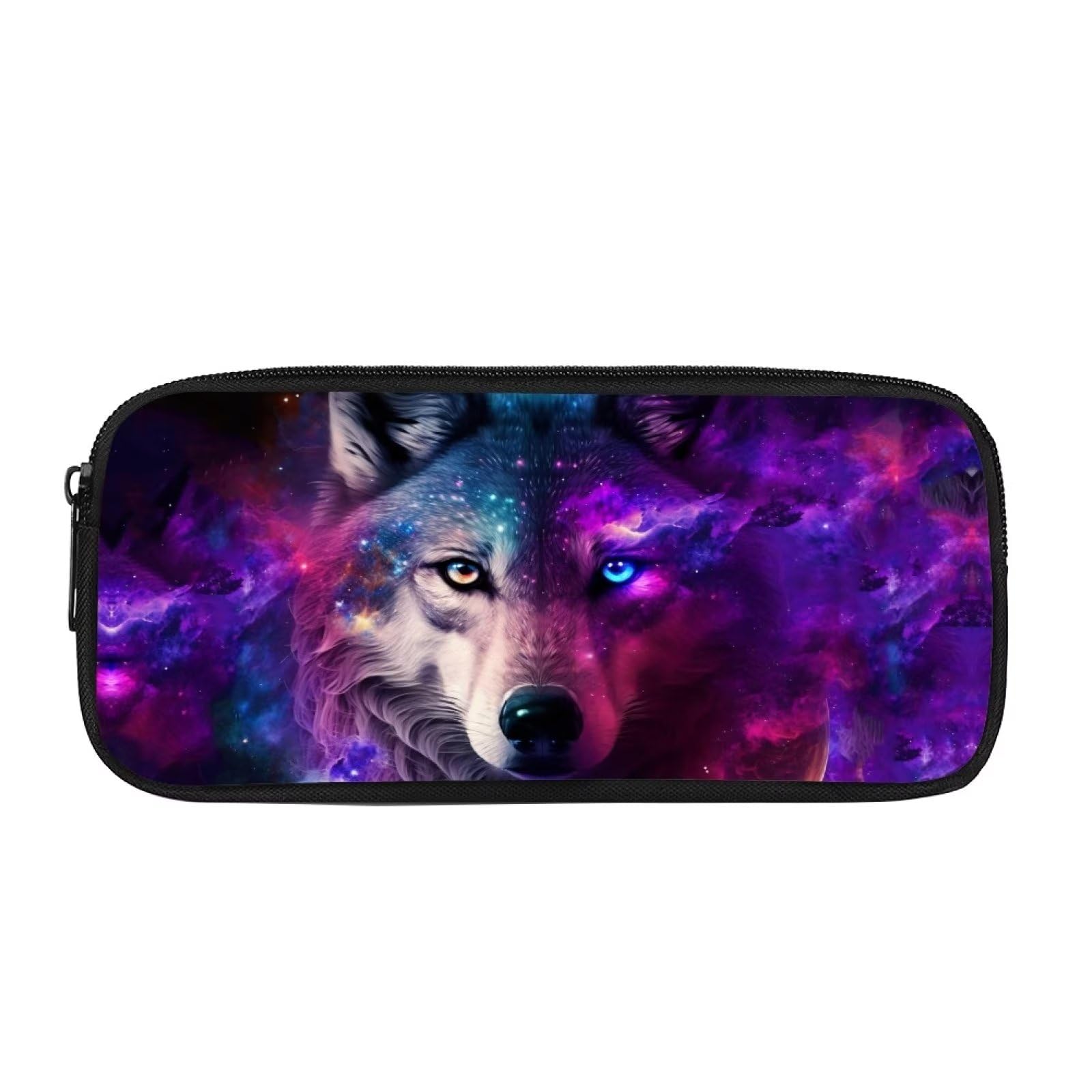 Showudesigns Galaxy Wolf Pencil Bag Purple Children Erasers Pencil Case Box for Girls Boys Purse Zipper Pen Pouch Lightweight Brush Bag — image 1