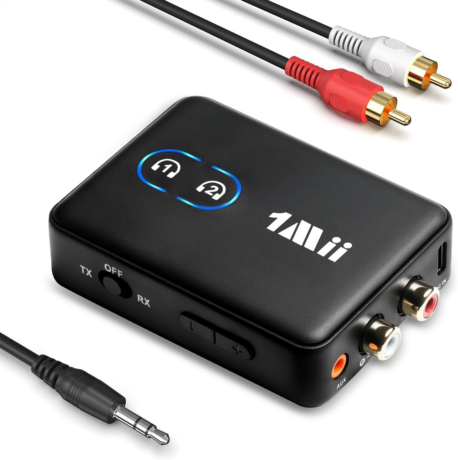 Photo 1 of 1Mii RCA Bluetooth 5.3 Adapter for TV, 3.5mm AUX Bluetooth Transmitter Receiver for 2 AirPods or Headphones, Home Stereo, Speakers, Projector, Treadmills, PC, with Volume Control, aptX Low Latency