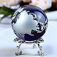 Besot Crystal Glass Marbles Earth Globe World map Quartz Crystals Sphere Terrarium Desk Ornaments Nautical Home Decor (Silvery 2.36inch)
