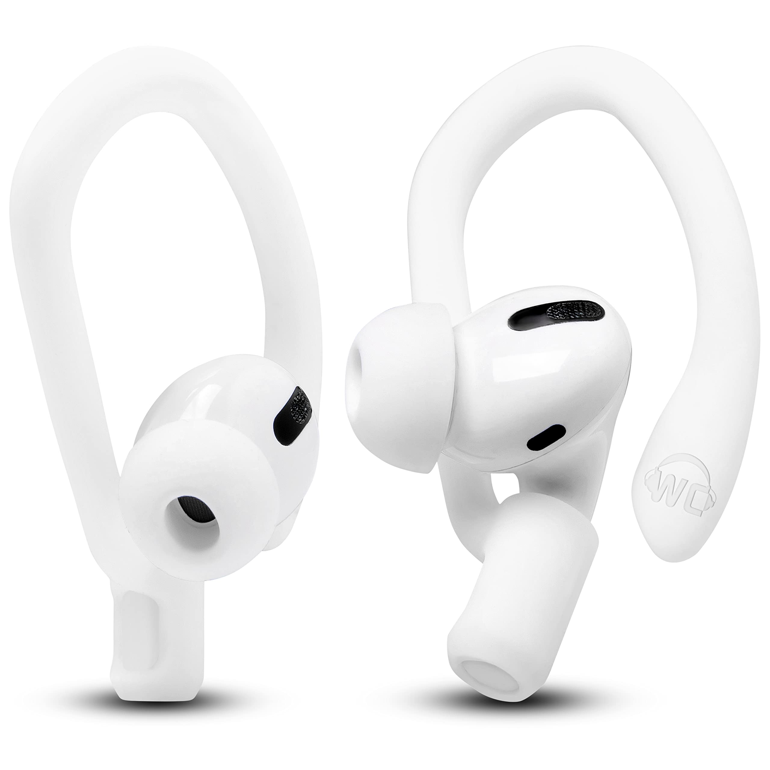 WC HookZ - Patented Upgraded Over Ear Hooks for AirPods Pro 1, 2 & AirPods 1, 2 & 3- Two Size Pairs Included in Package, Unique Left & Right Hook, Made by Wicked Cushions | Winter White