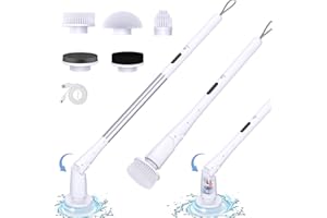 Electric Spin Scrubber, Vicmayun Cordless Shower Cleaning Brush with 5 Replacement Heads, 3 Adjustable Angle, Power Shower Scrubber with Extension Arm for Bathroom, Tub, Tile, Floor, Glass