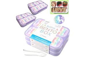 kinsho Unicorn Lunch Boxes for Girls, 4 Compartment Bento-Box Lunch-Box for Kids, Toddlers School Daycare Travel Snack Containers, Utensils, Rainbow Unicorns 2 PACK Set