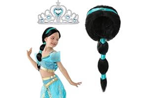 YOSBABE Arabian Princess Wig for Girls Black Braid with Tiara Princess Dress Up Costume Cosplay Halloween Accessories for Kids