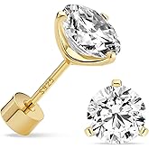 ASHINE Cubic Zirconia Flat Back Stud Earrings for Women, 925 Sterling Silver Screw Back Posts, Cartilage & Helix Piercing Jewelry