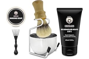 GDMG Shaving Brushes for Men,5 in 1 Shave Brush Kit,Includes 100% Pure Boar Shaving Brush, Shaving Bowl,Shaving Cream& Shave Soap Best Shaving kit for Men Gift Set (Wood Color)