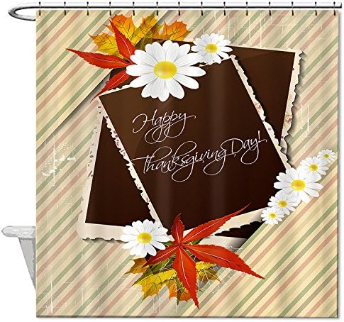 HANHAOKI Happy Thanksgiving Day and Flower Bathroom Decor Polyester Fabric Shower Curtain Liner 72"x72"
