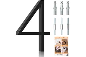 Briout 5" Modern House Numbers for Outside, Address Numbers for House with Nail Kits, Zinc Alloy Exterior House Numbers for Home Door Garden Street, High Gloss Black (4)