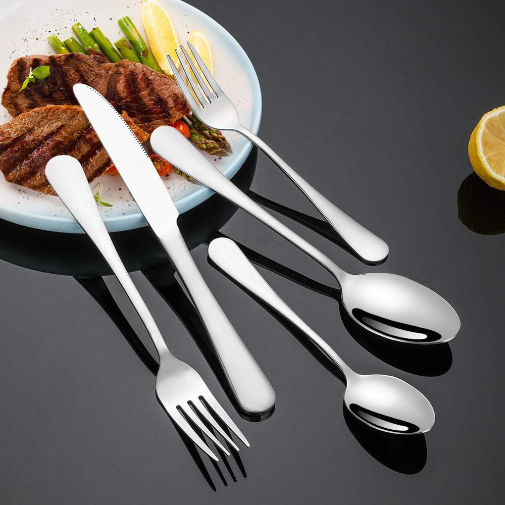  | Silverware Set, Briout Flatware Set service for 4, Stainless Steel Cutlery Set 20 Piece Include Upgraded Knife Spoon Fork, Mirror Polished, Dishwasher Safe: Flatware Sets