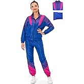 MASSWO Women's 2 Piece Tracksuit 80s 90s Retro Outfit, Long Sleeve Windbreaker Jacket Neon Color Block Tracksuit Set