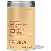 DAVIDsTEA Organic Super Ginger Herbal Tea – Caffeine-Free Tea with Ginger, Green Rooibos & Pink Peppercorn – 100g Iconic Tin – Spicy & Invigorating Herbal Blend