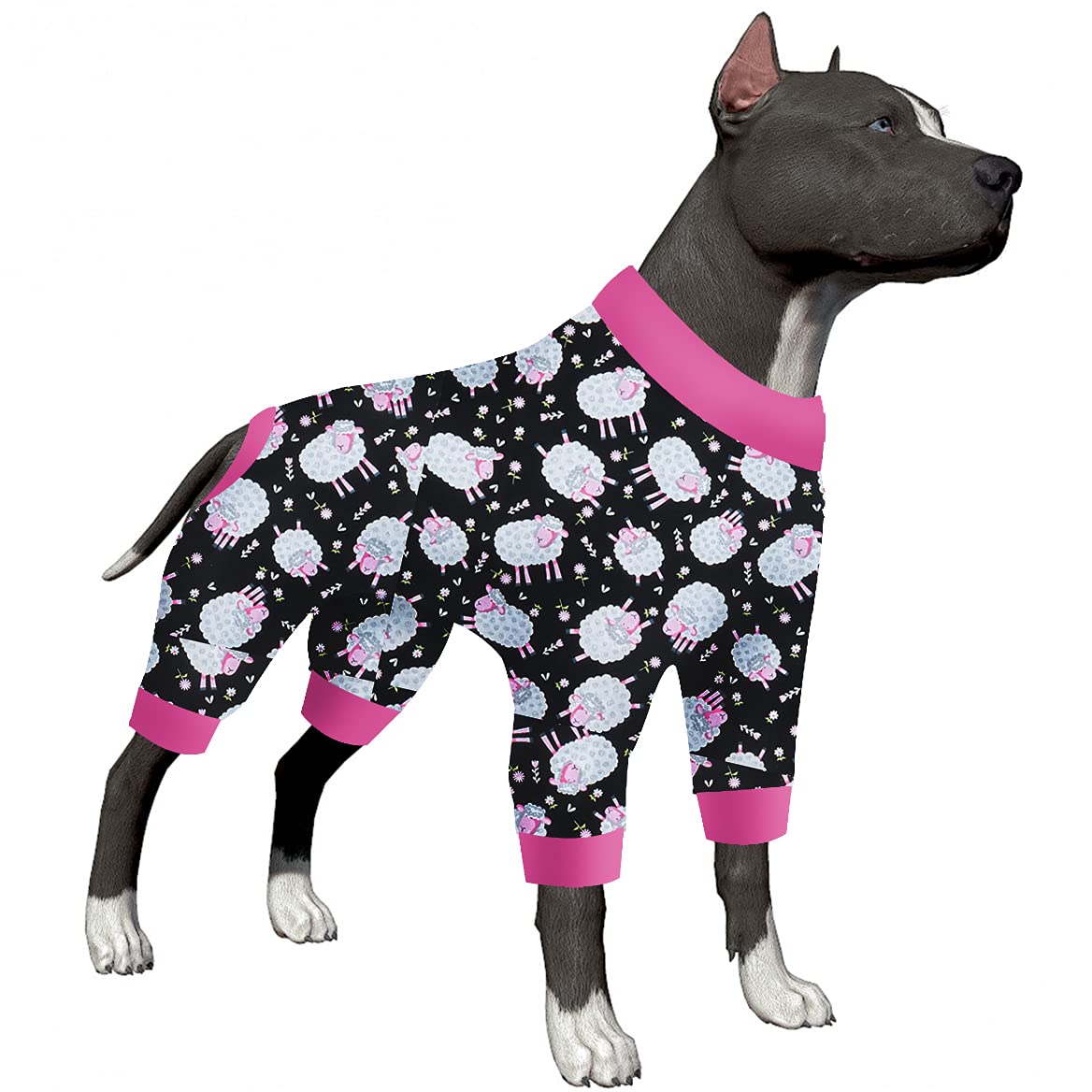 Photo 1 of LovinPet Doberman Pajamas, Anxiety Calming Dog Jumpsuit, Lightweight Onesie, Black Sheep Print, Large Dog Pjs, Long Sleeve Pullover for Dogs/Medium