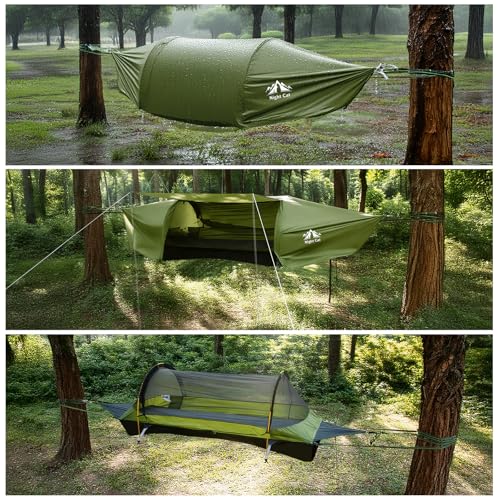 Night Cat Hammock Tent with Flat Base for 1 Person with Mosquito Net Waterproof Cover and Additional Storage Space Hiking Camping in the Garden Backyard Wild