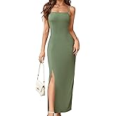 BROVAVE Bodycon Maxi Dress for Women: Summer Square Neck Sleeveless Long Slip Dresses - Adjustable Spaghetti Strap Sundress