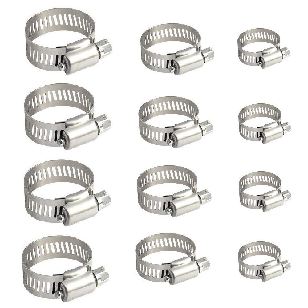 Topnisus 12pcs Set Adjustable Hose Clips Pipe Clamps Kits Rust Free (Full Size 12pcs)