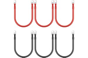 Hoteam 6 Pcs Battery Cable Copper Battery Inverter Cables with Terminals 3/8 Inch Lugs Red and Black Both Ends Power Inverter Wire for Solar Motorcycle Automotive RV Car Boat Marine(2awg,1ft)