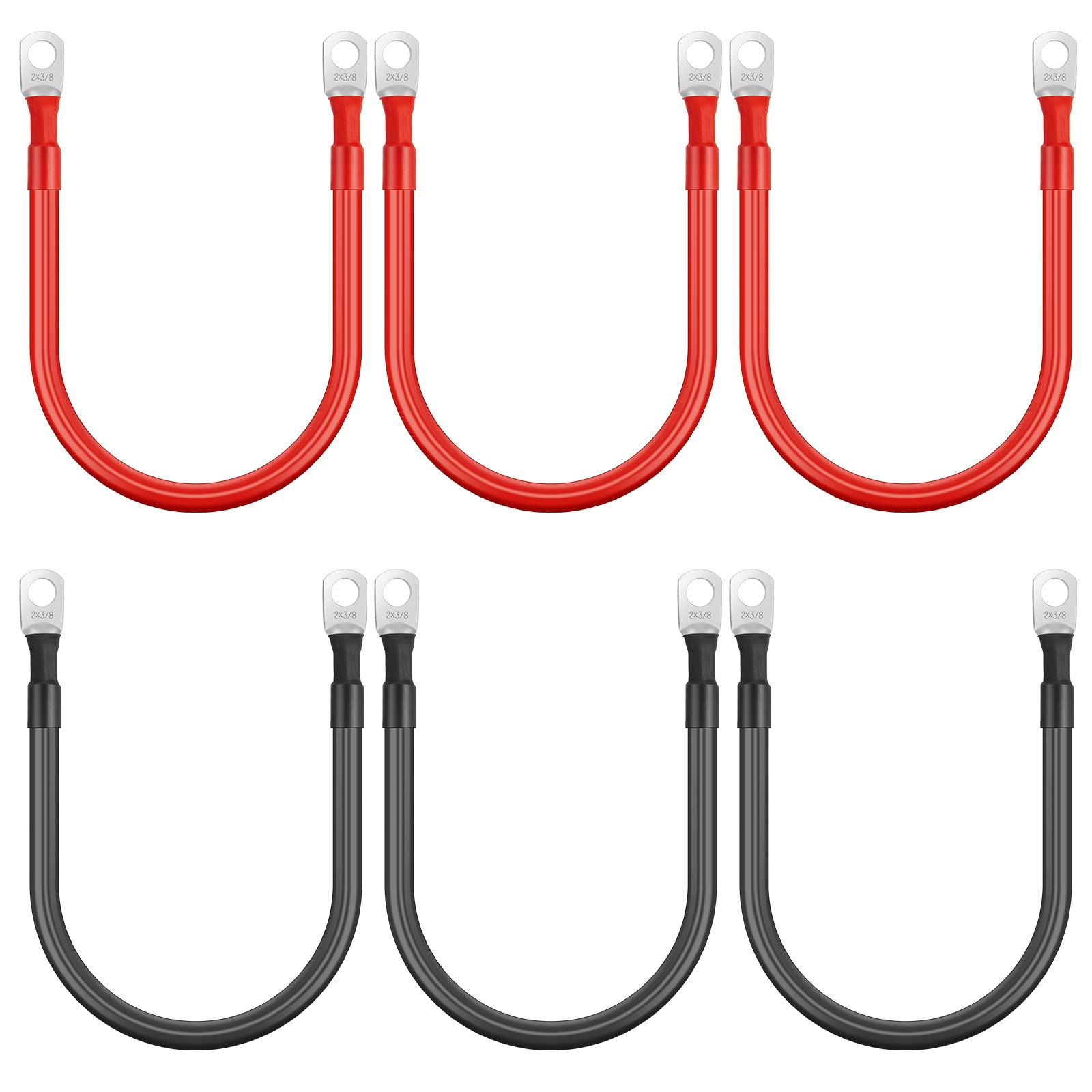Photo 1 of Hoteam 6 Pcs Battery Cable Copper Battery Inverter Cables with Terminals 3/8 Inch Lugs Red and Black Both Ends Power Inverter Wire for Solar Motorcycle Automotive RV Car Boat Marine(2awg,1ft)