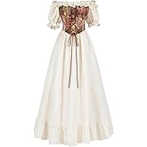 Nuoqi Renaissance Corset Dress for Women Medieval Costume Off Shoulder Bodice Gown Cottagecore Dress