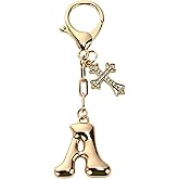 RSPPONAU Bubble Initial Keychain with Cross - Gold Letter Bag Charms for Women, Cute Purse Charms & Handbag Accessories