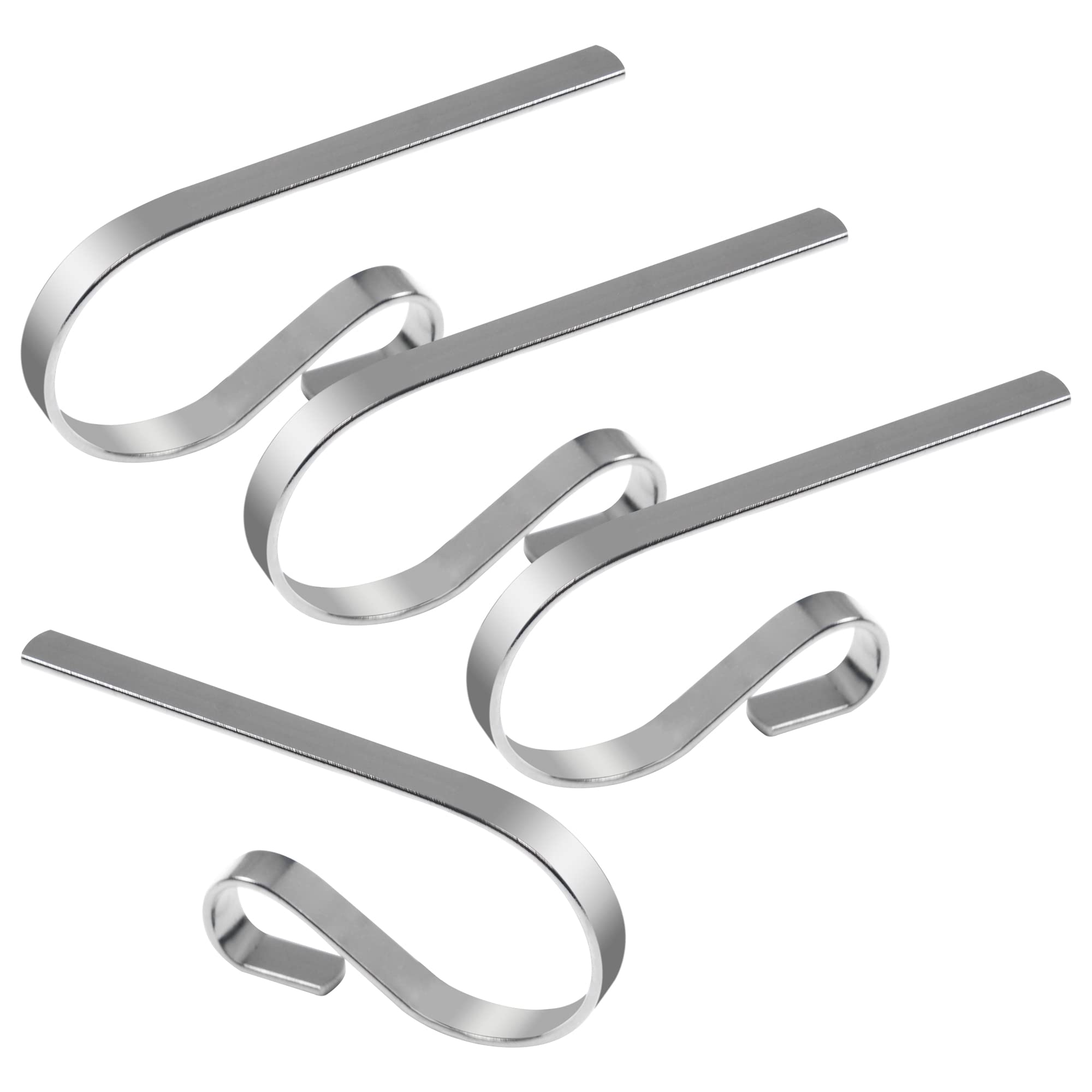 KEYIDO Pack of 4 Stocking Hangers for Fireplace Christmas Stocking Holders Hooks for Mantle Metal Xmas Fireplace Hooks Mantle Stocking Clips Silver