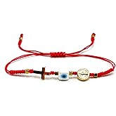 HANDYLUXE St Benedict Medal Adjustable Lucky Protection Red String Bracelet Evil Eye Gold Plated Cross