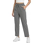 GraceSelect Women's Jogging Pants Straight Leg Sweatpants with Zipper Pockets High Waisted Drawstring Cozy Casual Pants