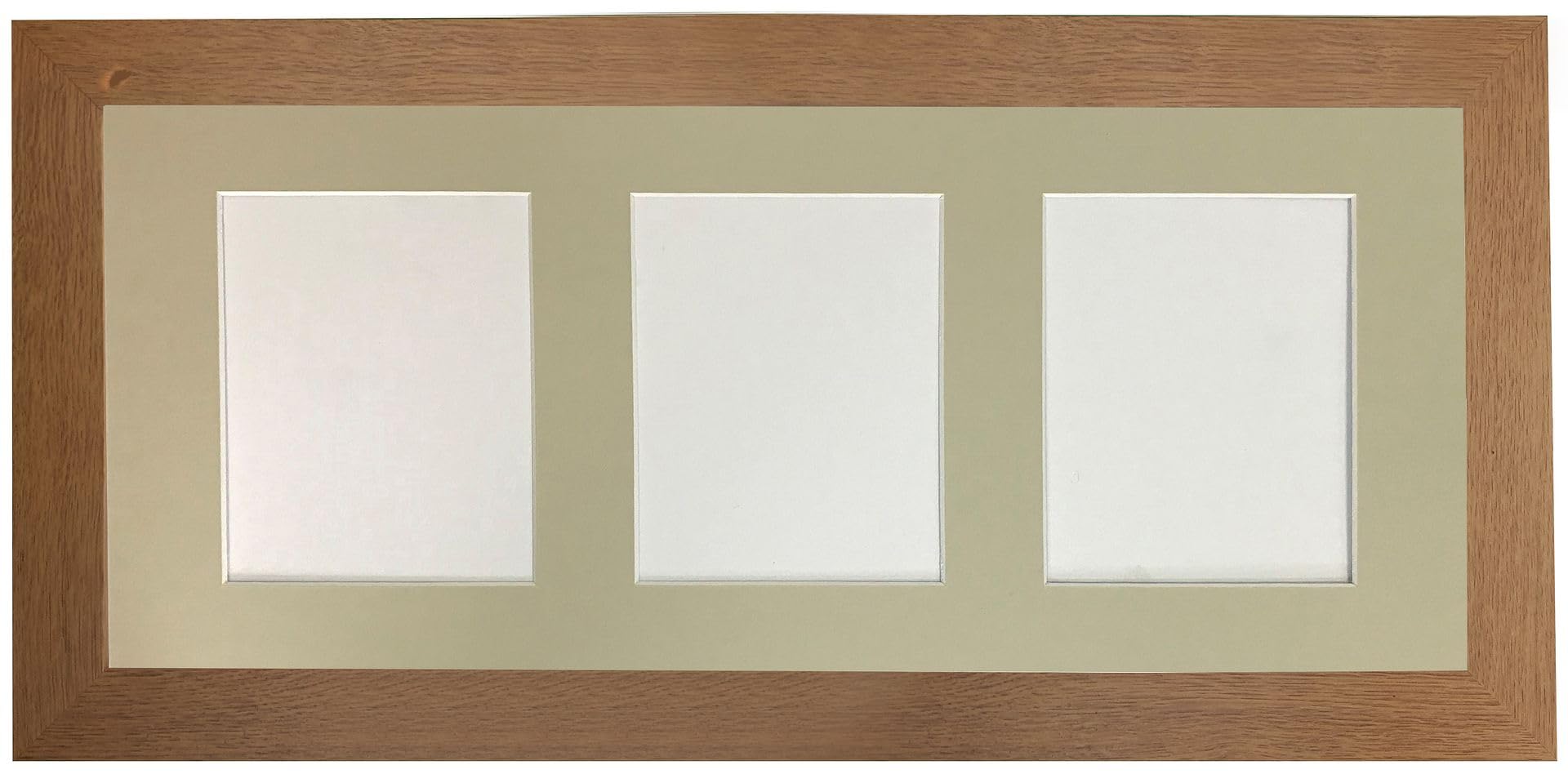Metro Oak Picture Photo Frame with Light Grey 7 x 5 Inch Three Aperture Long Mount