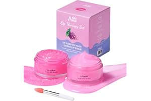 ANAI RUI Lip Sleeping Mask and Lip Scrub Set, Lip Mask Overnight & Lip Exfoliator for Lip Treatment, Lip Blam/Plumper for Moisturizing Lips, Lip Care Gift Kits for Dry, Chapped, Peel & Dark Lips