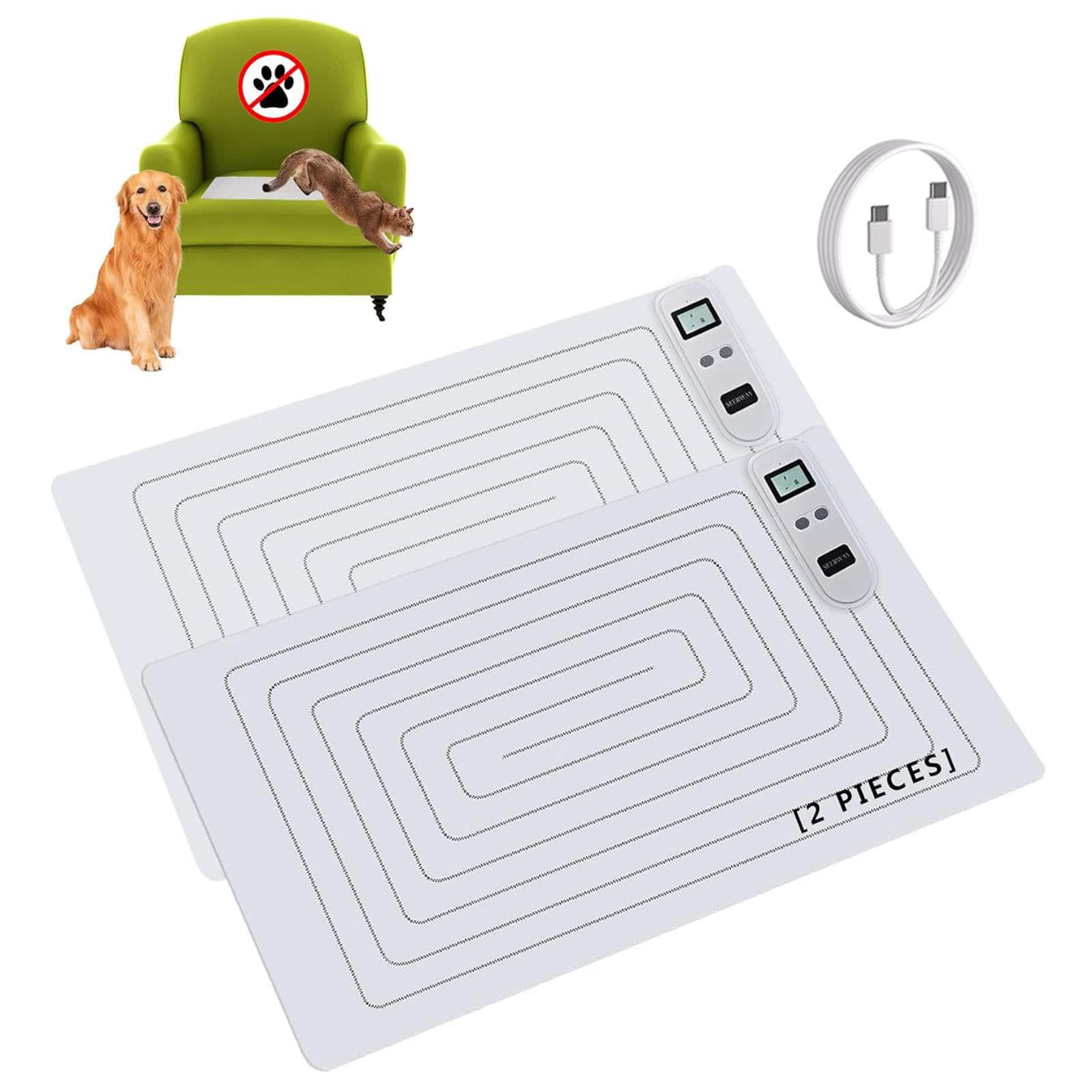 seerway 2 rechargeable pet shock mats same size, cat repellent pad, cat deterrent mat, electric trai