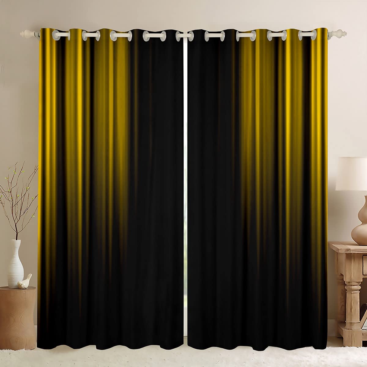 Abstract Ombre Curtains Kids Girls Boys Teens Ginger and Black Window Curtains for Bedroom Living Room,Gradient Window Treatment W52*L90 Inch