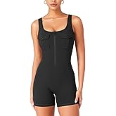 YEOREO CoreFlex Workout Jumpsuits for Women One Piece Backless Sleeveless Jumpsuit with Pockets Cargo Zip Up Gym Yoga Rompers