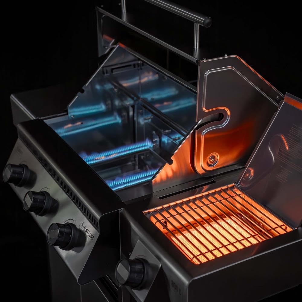 Schickling Gasgrill "Henry L - Deluxe" Edelstahlgrill Grillwagen mit Unterschrank, Doppelwandigem Deckel, 3 Brenner, 800 Grad Seitenbrenner & 3-teiligem Grillrost - Made in Germany 4