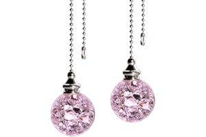 LONGSHENG - SINCE 2001 - 2PCS Pink Modern Crystal Ice Cracked Ball Pull Chain for Ceiling Fan Light Decoration, 50cm Extension Chain