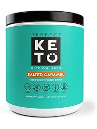 Perfect Keto Protein Powder Salted Caramel: Grass Fed Collagen Peptides Low Carb Keto Drink Supplement With MCT Oil Powder - Best as Keto Drink Creamer or added to Ketogenic Diet Snacks. Gluten Free