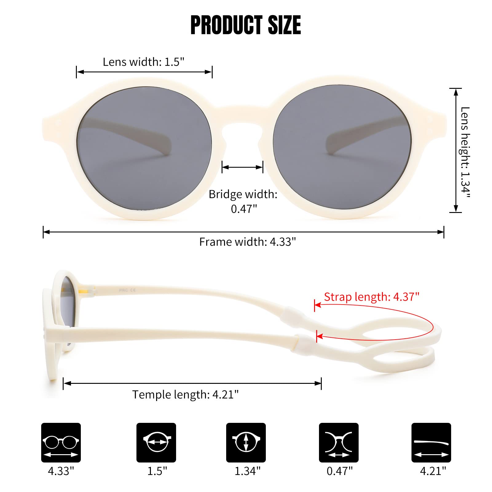 COASION Baby Polarized Sunglasses with Strap Adjustable TPEE Flexible Frame for Toddler Girls Boys Age 0-36 Months