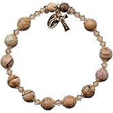 Sine Cera Picture Jasper/Gold Trim 1 Decade Catholic Rosary Bracelet, Smooth 8mm Beads