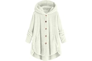 Dazajoo Womens Sherpa Jacket with Hood Plus Size Teddy Bear Coats Button Down Fleece Faux Fur Cardigans Winter Outerwear