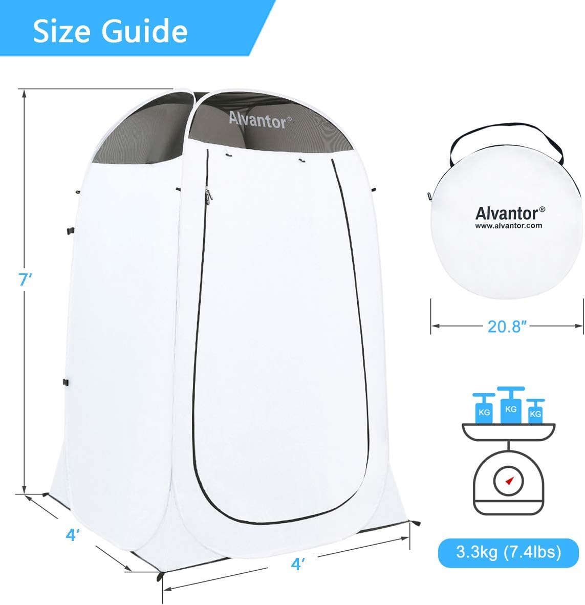 Alvantor Shower Tent Changing Room Outdoor Toilet Privacy Pop Up Camping Dressing Portable Shelter Teflon Coating Fabric 4’x4’x7' Patent: Sports & Outdoors
